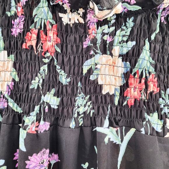 Black Multicolored Floral Print Sleeveless Ruffle Flowy Blouse Women's Plus 2X - Picture 3 of 6